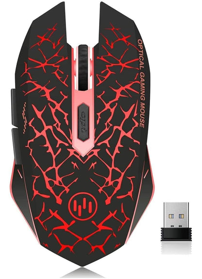 VEGCOO C12 Wireless Gaming Mouse - Silent Click, 7 Buttons, 2.4GHz, Up to 2400DPI, Red