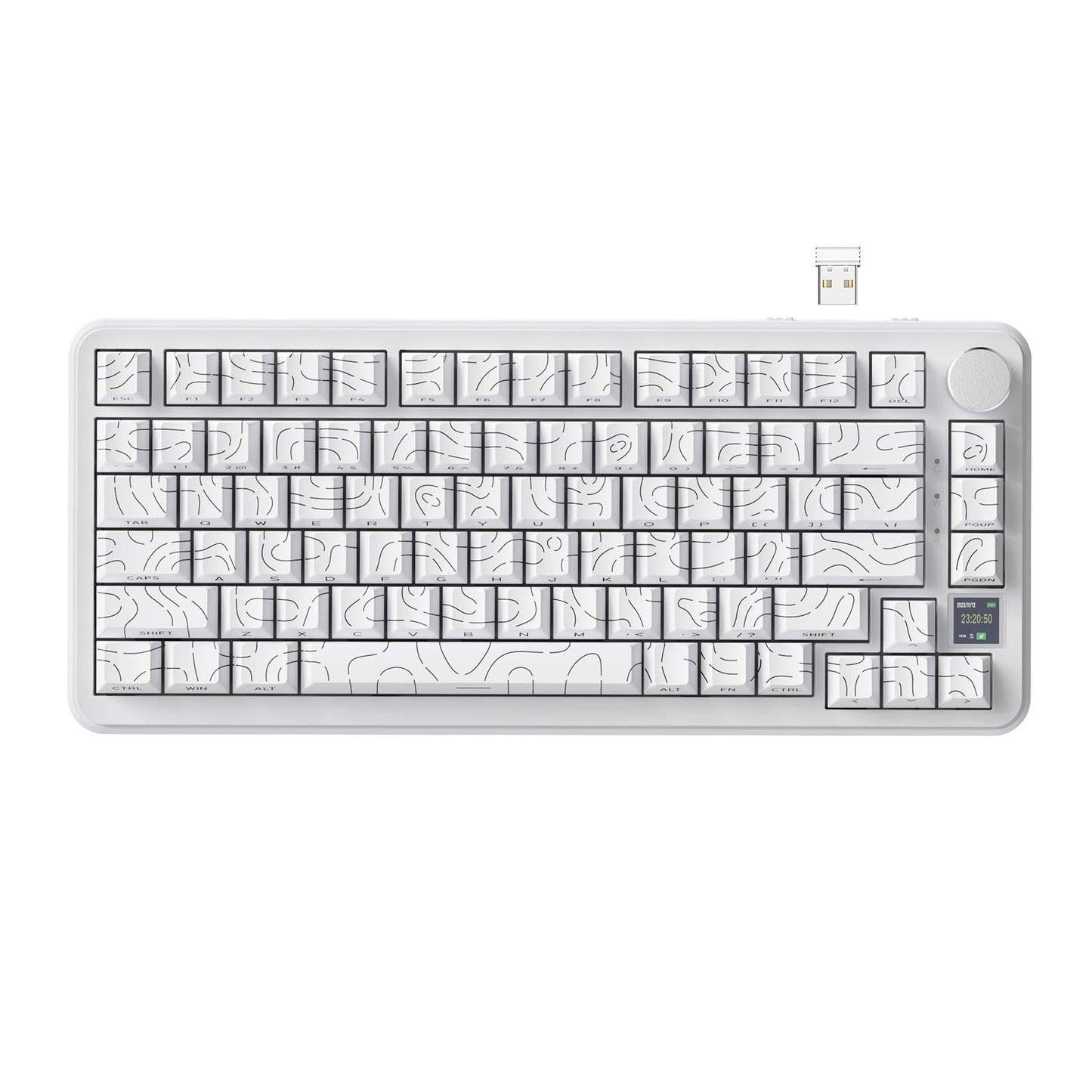 ATTACK SHARK X85Pro Wireless Mechanical Gaming Keyboard with TFT Screen & Knob Hot-Swappable BT5.1/2.4Ghz/USB-C RGB Backlit Gasket Mount Gradient Side-Print PBT Keycaps for Win/PC/MAC-White Contour
