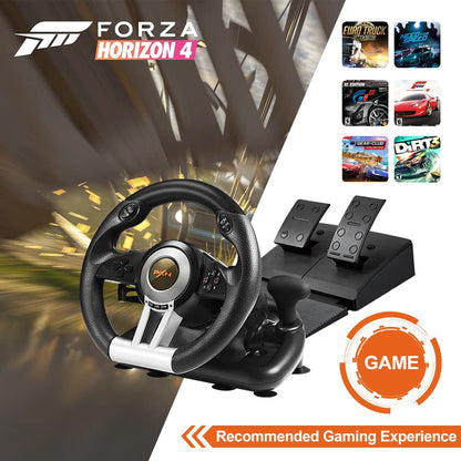 PXN V3 PRO Racing Wheel - 180° Universal USB Steering Wheel with Pedals for Xbox, PS4, Switch - Black