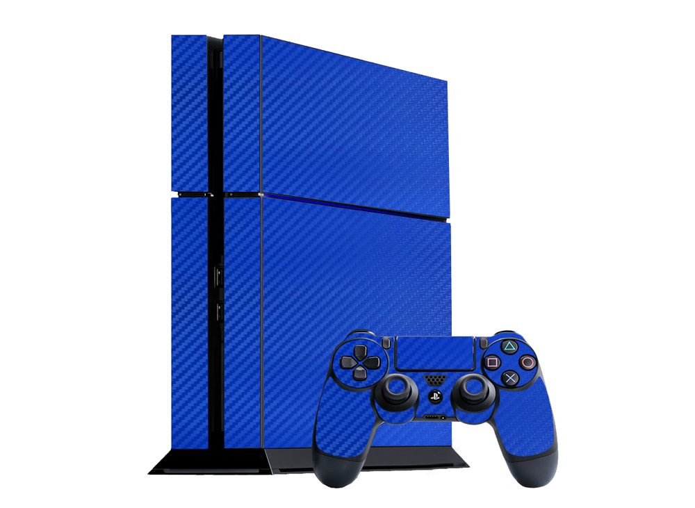 3D Carbon Fiber Candy Blue - Air Release Vinyl Decal Mod Skin Kit by System Skins - Compatible with PlayStation 4 Console (PS4)