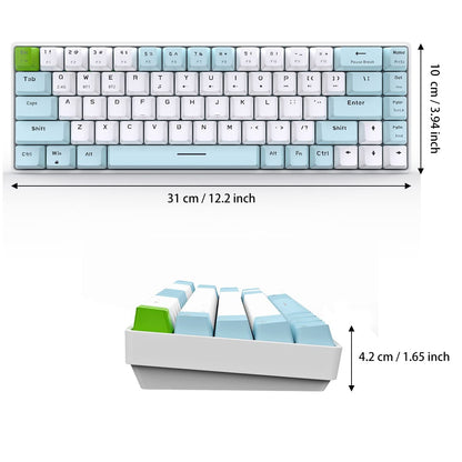 Qisan 60% Mechanical Gaming Keyboard - Dual Mode 2.4G/BT, Red Switch, 68 Keys, Blue & White Combo Color, US Layout