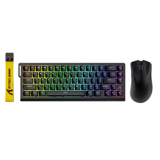 ATTACK SHARK X68 HE Wired Rapid Trigger Mechanical Gaming Keyboard and R1 Mouse Combo with Adjustable Actuation Coiled Cable USB C/2.4Ghz Wireless/BT Ultralight 18K DPI Mice for Esport Gamer(Black)