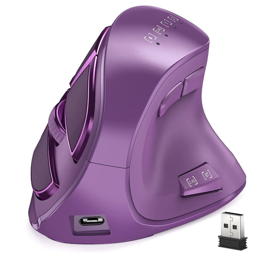 Vertical Mouse  Wireless Ergonomic Optical Mouse (BT 5.0 + Bluetooth 3.0 + USB Connection) with 9 Buttons  Rechargeable Computer Mouse for Wins PC/Laptop  Mac (Purple)