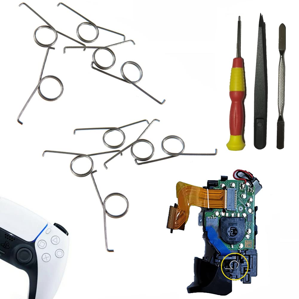 10 Pcs Replacement L2 R2 Metal control button Keys Button Rebound Springs Compatible with PS5 Playstation Games Controller with Screwdriver  Crowbars  Tweezers  Repair Spare Parts Accessories Kit