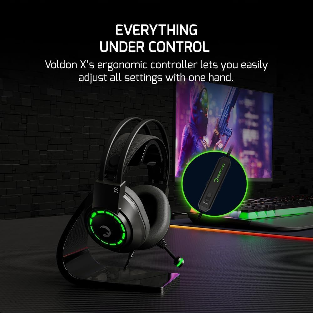 GAMEPOWER Voldon X Wired Gaming Headset - 3.5mm Jack, 50MM Drivers, Noise Cancelling Mic, Black, PS4/PS5/Xbox Compatible
