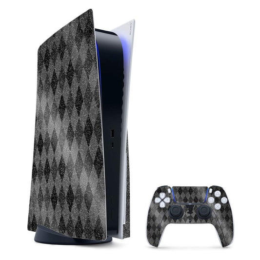 MightySkins Glossy Glitter Gaming Skin for PS5 / Playstation 5 Bundle - Black Argyle | Durable High-Gloss Glitter Finish | Easy to Apply and Change Style | Made in The USA