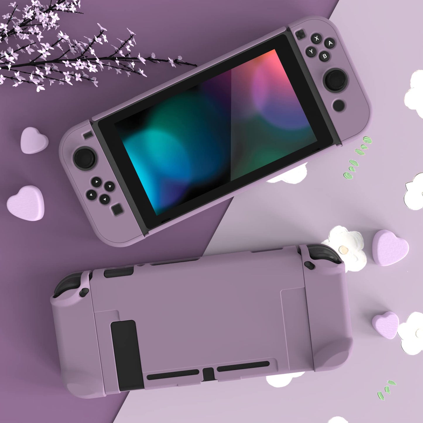 eXtremeRate PlayVital Back Cover for Nintendo Switch - Hard Shell, Dark Grayish Violet, Model NTP328, Dockable Protector for Joycon