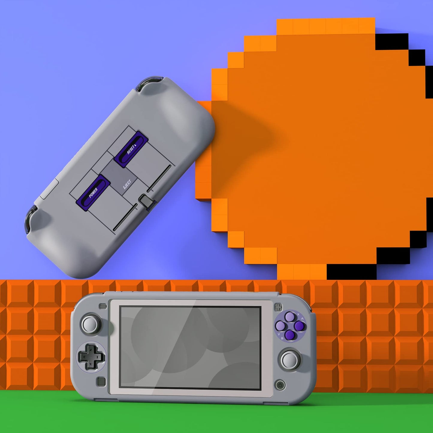 PlayVital ZealProtect Case for Nintendo Switch Lite - Hard Shell, Ergonomic Grip, Screen Protector, Thumb & Button Caps - Classics SNES Style