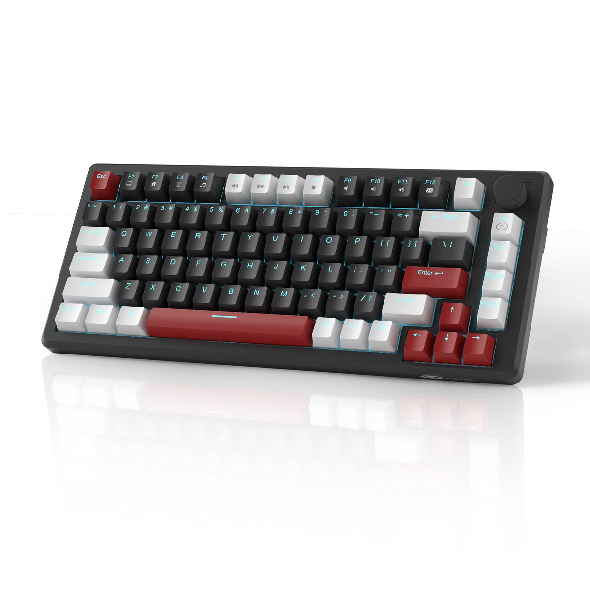 MageGee 75% Mechanical Gaming Keyboard  Compact Blue Backlit Wired Gaming Keyboard with Yellow Switches  EVA Foam  Knob Control  STAR75 Portable NKRO PC Gaming Keyboard - White & Black
