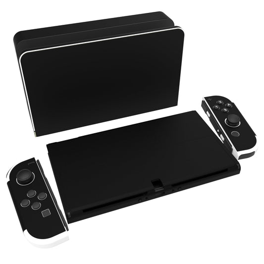PlayVital Full Set Protective Stickers for Nintendo Switch OLED Model  Customized Vinyl Decal Skins for Switch OLED Console & Joycon & Dock & Grip - Black