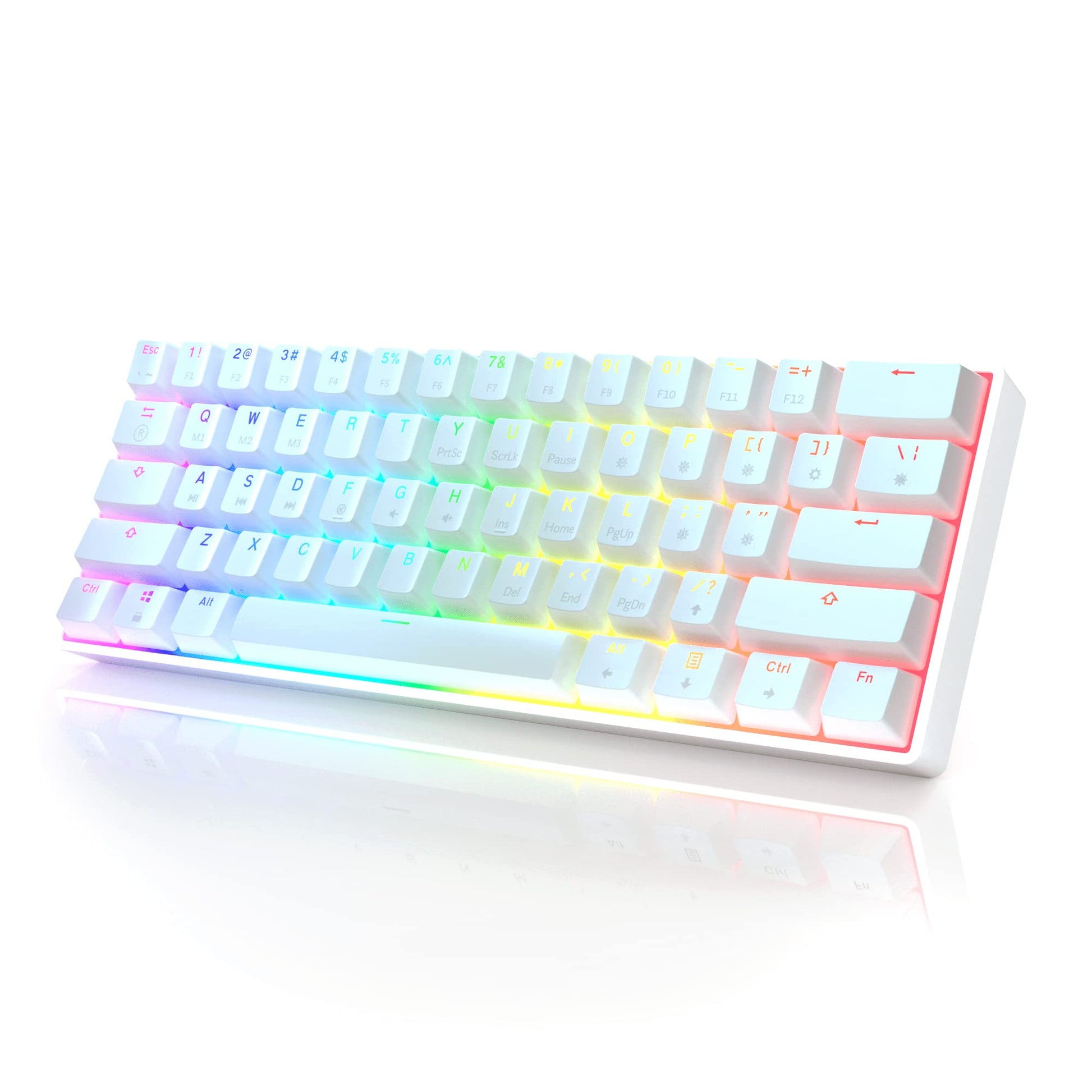 HK Gaming GK61 60% Mechanical Keyboard | RGB Rainbow Backlit | Gateron Optical Red Switches | White