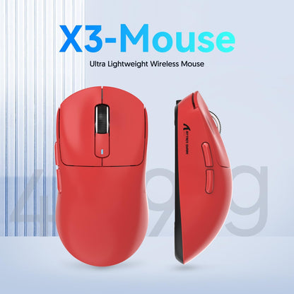 MAMBASNAKE Attack Shark X3 Wireless Gaming Mouse - 49g Ultralight, 26000 DPI, Bluetooth/2.4Ghz/Wired, Red