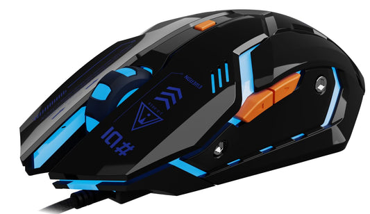SEUNKWANG G10 Wired Gaming Mouse - RGB Backlit, 3200 DPI, Ergonomic, Quiet Clicks, Black & Orange, 6 Buttons, 4.2FT Cord