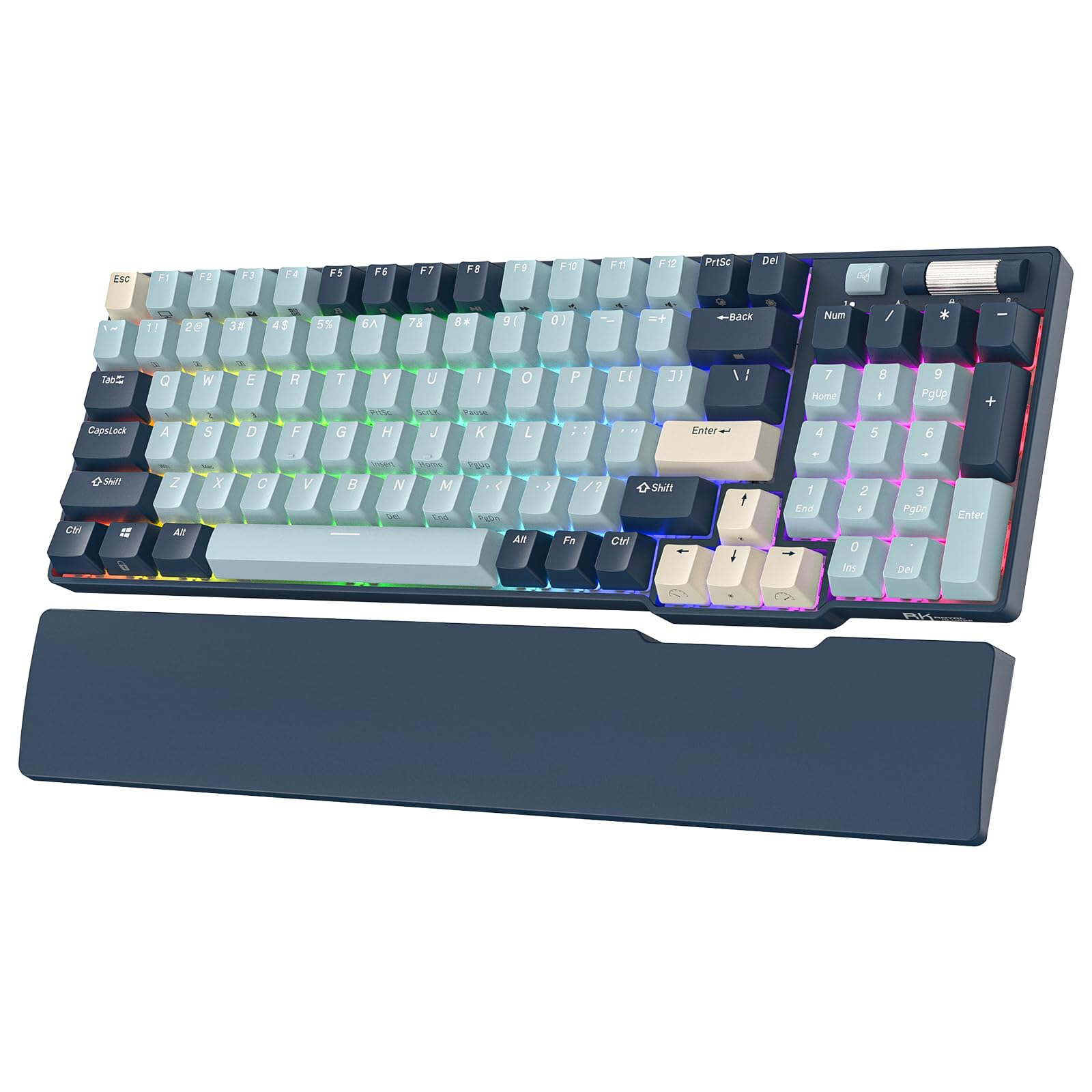 RK ROYAL KLUDGE RK96 Wireless Mechanical Keyboard, 90% Layout, RGB, Triple Mode, Linear Yellow Switch, Forest Blue, Hot Swappable