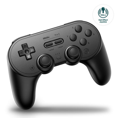 8Bitdo Pro 2 Bluetooth Controller - Hall Effect Joysticks, 2 Back Paddles, Wireless for Switch, PC, Android & Steam Deck - Black Edition