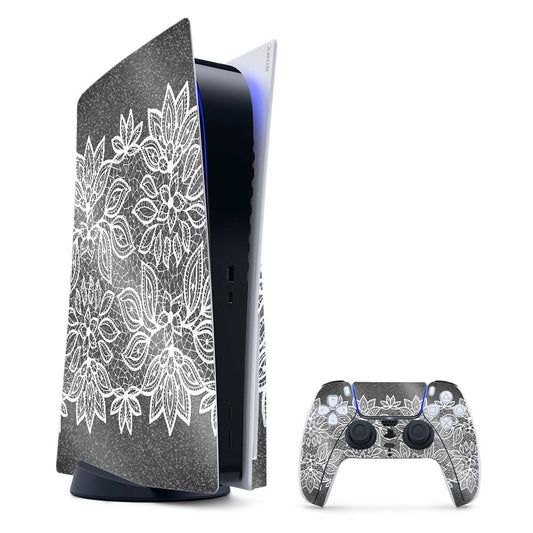 MightySkins Glossy Glitter Gaming Skin for PS5 / PlayStation 5 Bundle - Floral Lace | Durable High-Gloss Glitter Finish | Easy to Apply and Change Style | Made in The USA