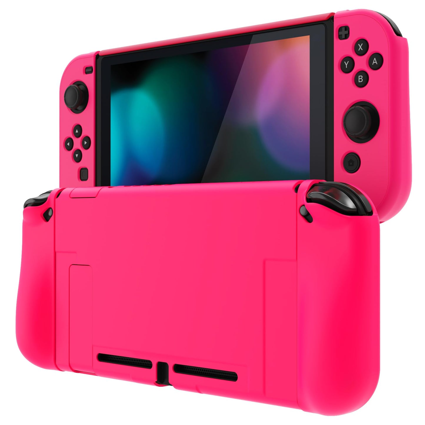 PlayVital Cute Ergonomic Grip Case for Nintendo Switch  Upgraded Protective Hard Case Protector for Switch - Comfort Shock-absorbent Anti-Scratch Dockable Durable Cover Game Accessories  Bright Pink