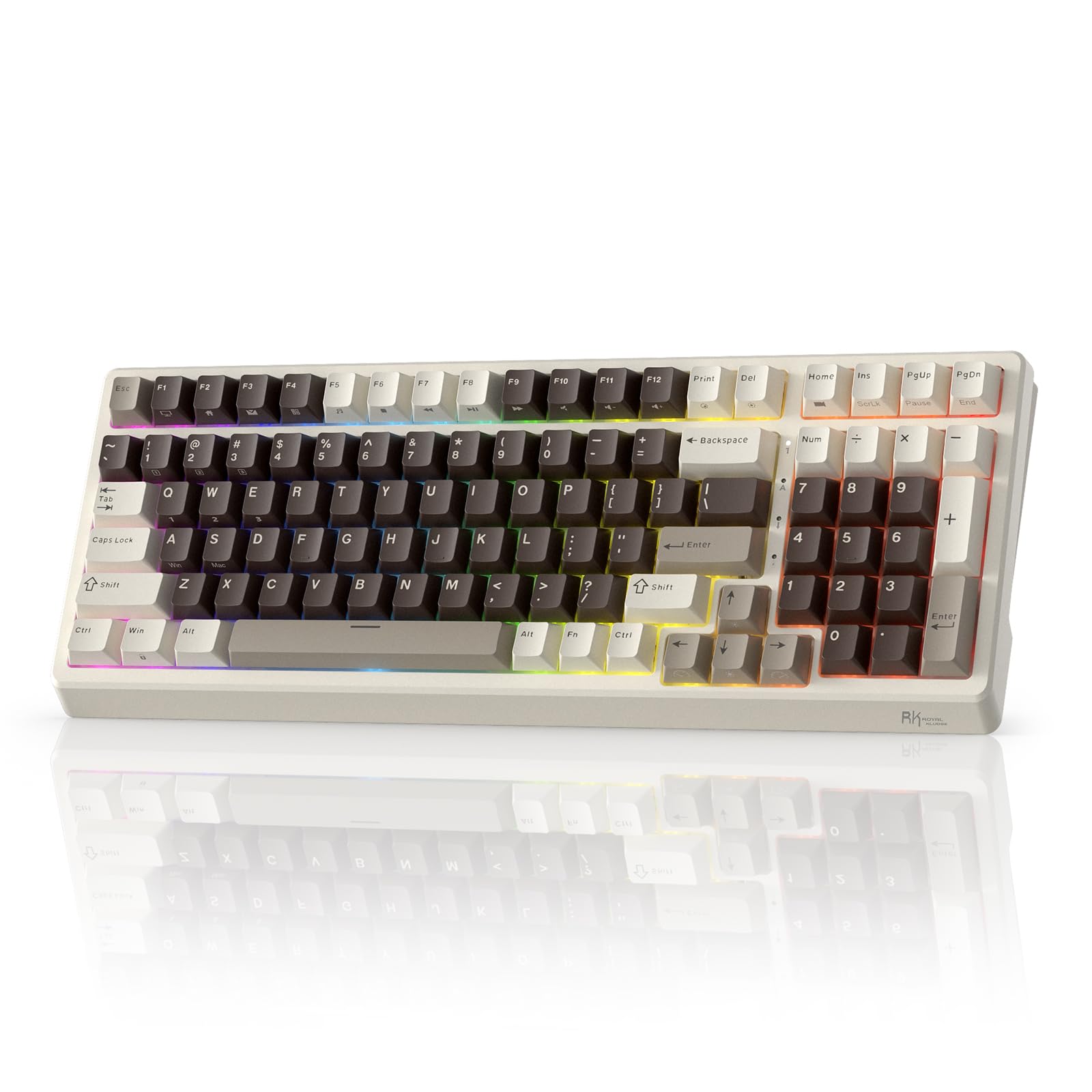 RK ROYAL KLUDGE F99 Wireless Mechanical Keyboard, 95% Layout, Tri-Mode, Mocha Brown, Hot Swappable, Custom Linear Creamy Switches