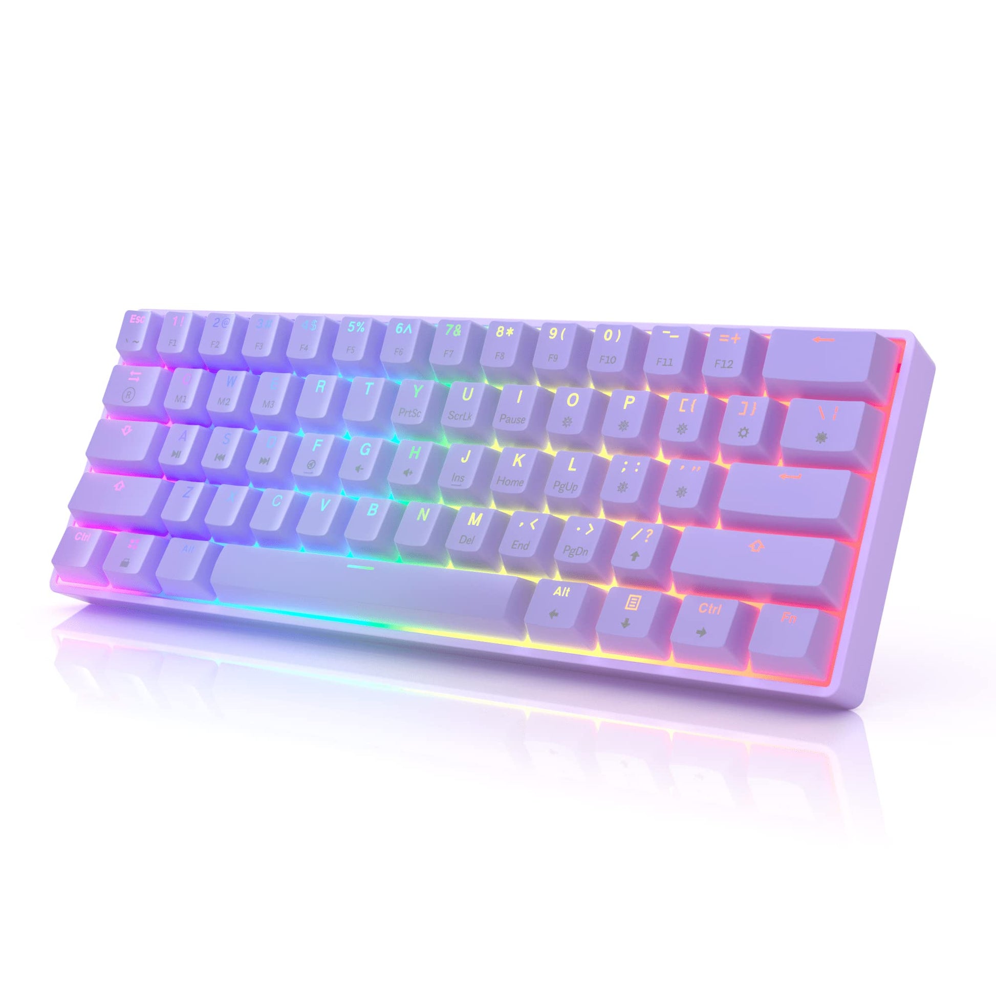 HK GAMING GK61 Mechanical Gaming Keyboard - 61 Keys Multi Color RGB Illuminated LED Backlit Wired Programmable for PC/Mac Gamer (Gateron Optical Yellow  Lavender)