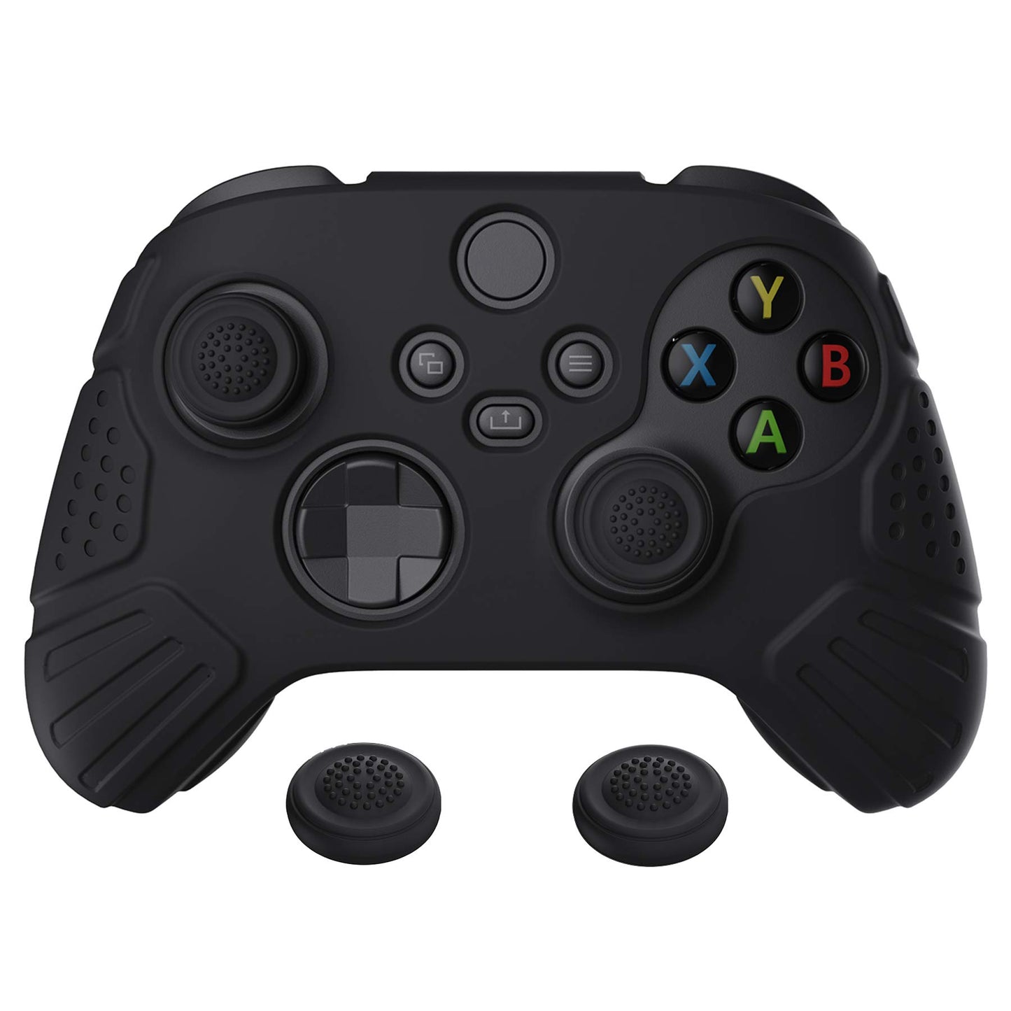 eXtremeRate PlayVital Guardian Edition Black Ergonomic Soft Anti-slip Controller Silicone Case Cover for Xbox Series X/S  Rubber Protector Skins with Joystick Caps for Xbox Core Wireless Controller
