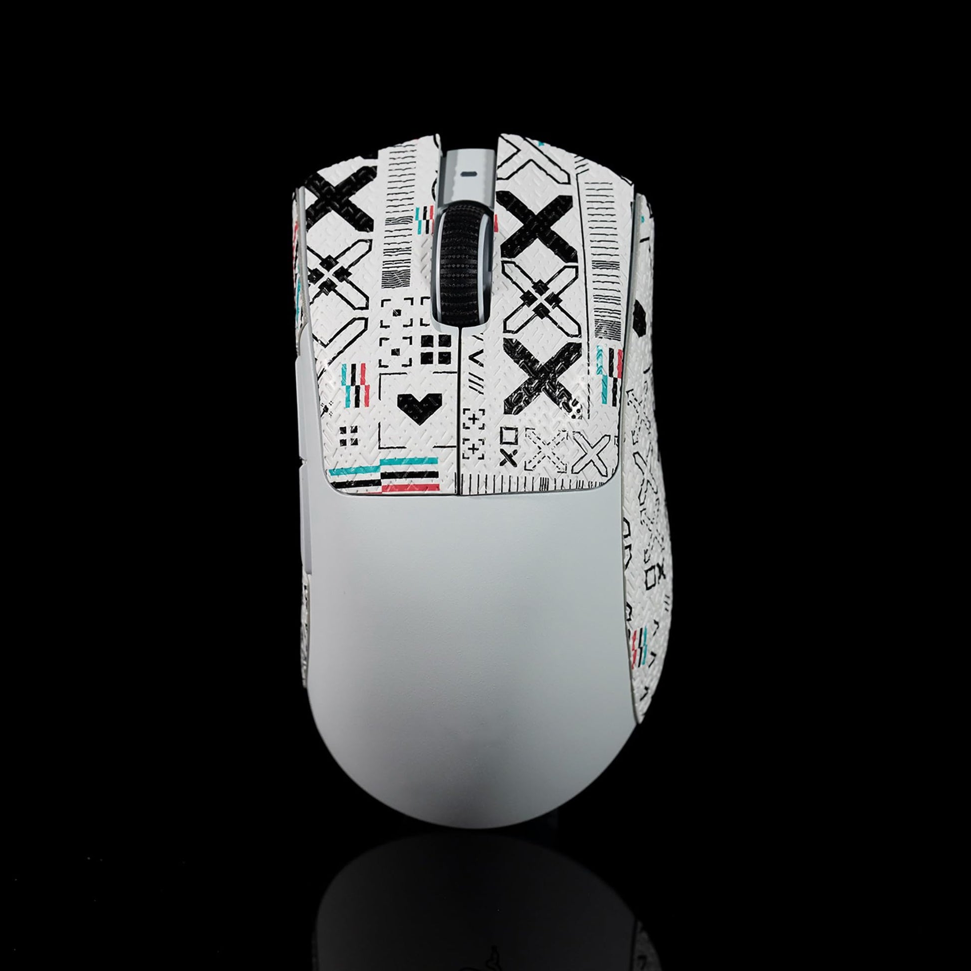 Hokeyio Grip Tape for Razer Deathadder V3 Pro - Anti-Slip, Soft Leather, Printsteam White, Pre-Cut, 0.5mm