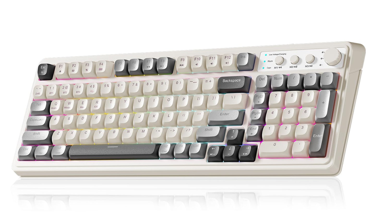 AULA 99 Wireless Keyboard  Custom Computer Keyboard  Tri-Mode Bluetooth 5.0/2.4GHz/USB-C Cute Creamy Gaming Keyboards with Number Pad  RGB Backlit Media Knob Programmable Keybaord for PC Gamer - Grey