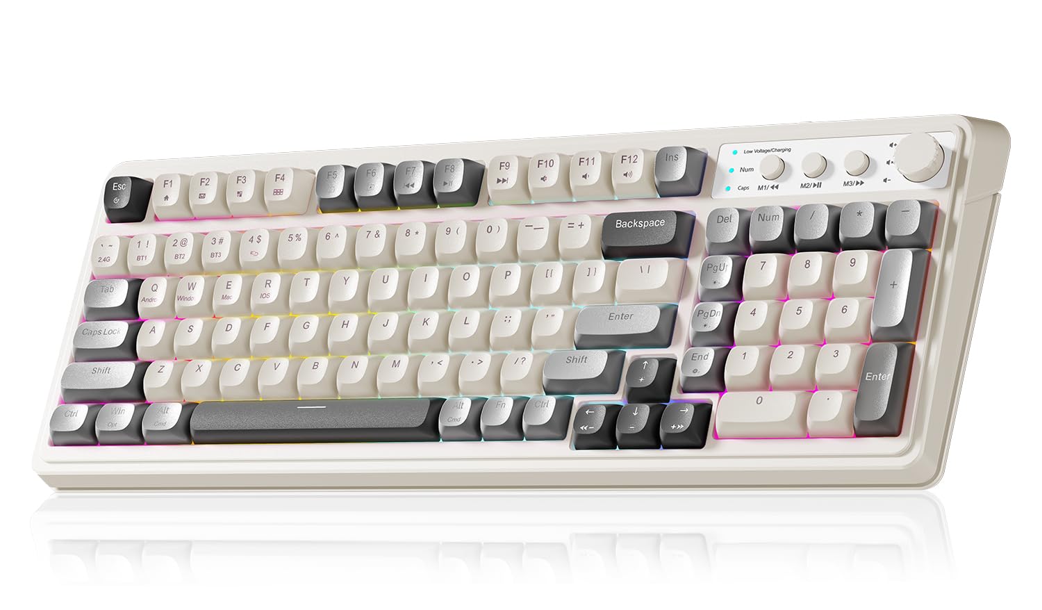 AULA 99 Wireless Keyboard  Custom Computer Keyboard  Tri-Mode Bluetooth 5.0/2.4GHz/USB-C Cute Creamy Gaming Keyboards with Number Pad  RGB Backlit Media Knob Programmable Keybaord for PC Gamer - Grey
