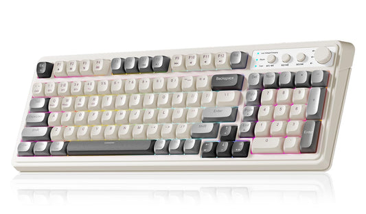 AULA 99 Wireless Keyboard  Custom Computer Keyboard  Tri-Mode Bluetooth 5.0/2.4GHz/USB-C Cute Creamy Gaming Keyboards with Number Pad  RGB Backlit Media Knob Programmable Keybaord for PC Gamer - Grey