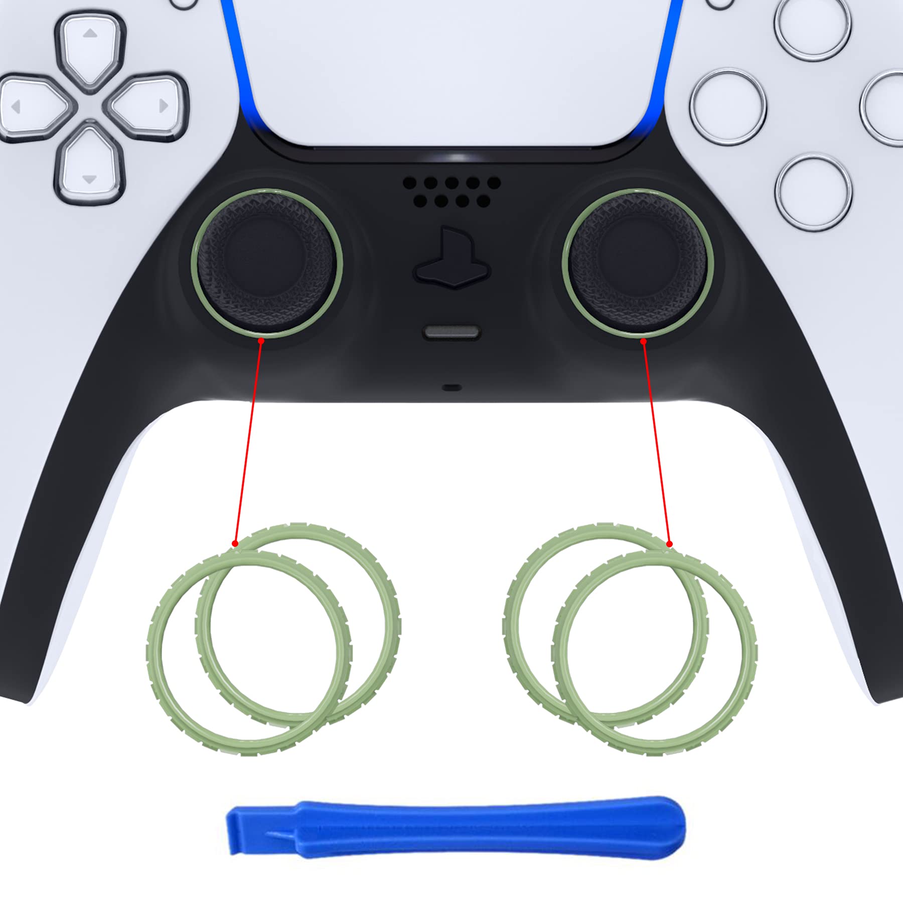 eXtremeRate Matcha Green Replacement Accessories for PS5 Controller - Custom Accent Rings (Controller NOT Included)