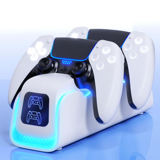 Cocubal PS5 Controller Charger Dock - DualSense Edge with 6 LED, RGB Mode, Overcharge Protection, Grey