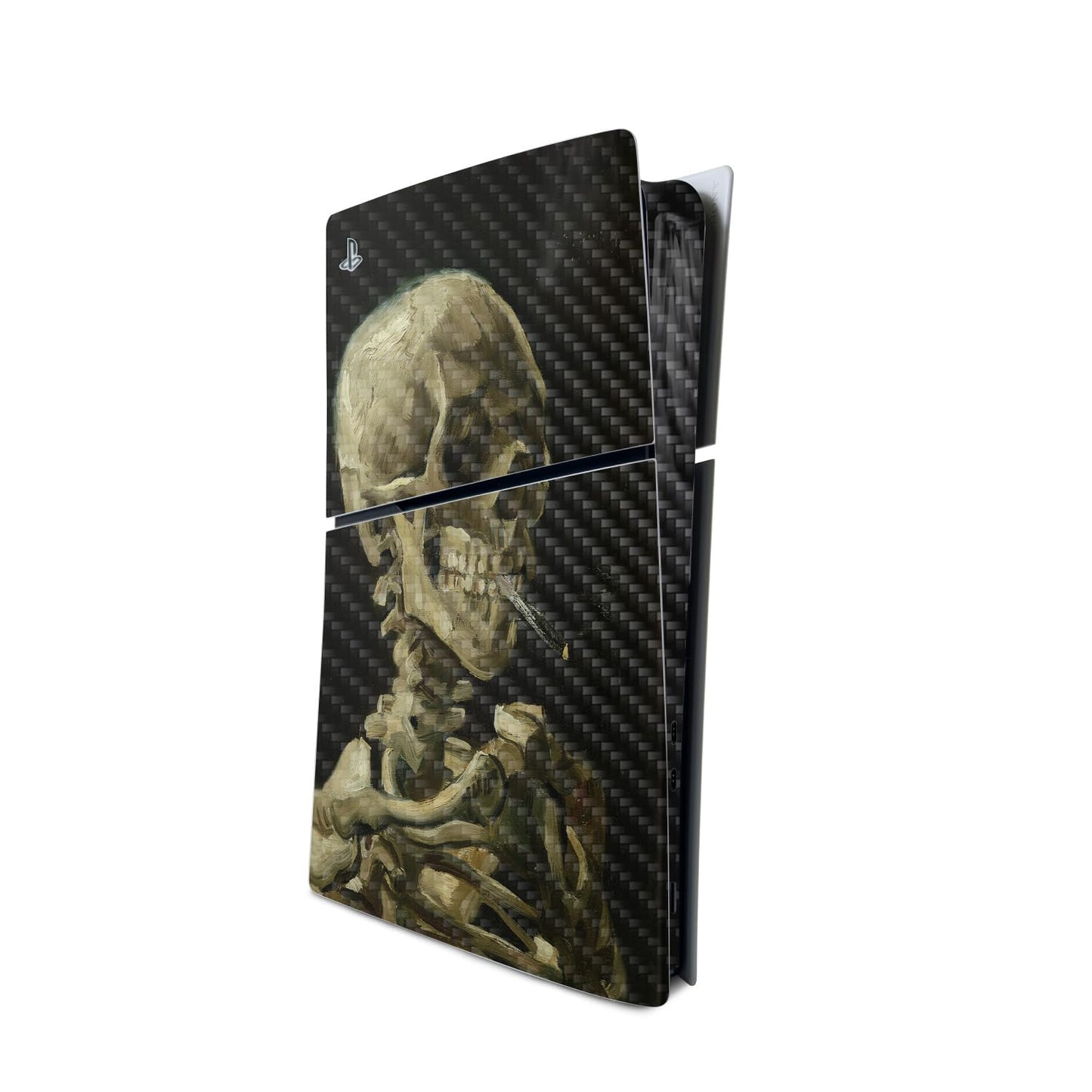MightySkins Carbon Fiber Skin for PS5 PlayStation 5 Slim Digital Edition Console Only - Skull with Cigarette Protective Durable Textured Carbon Fiber Finish Easy to Apply Made in The USA