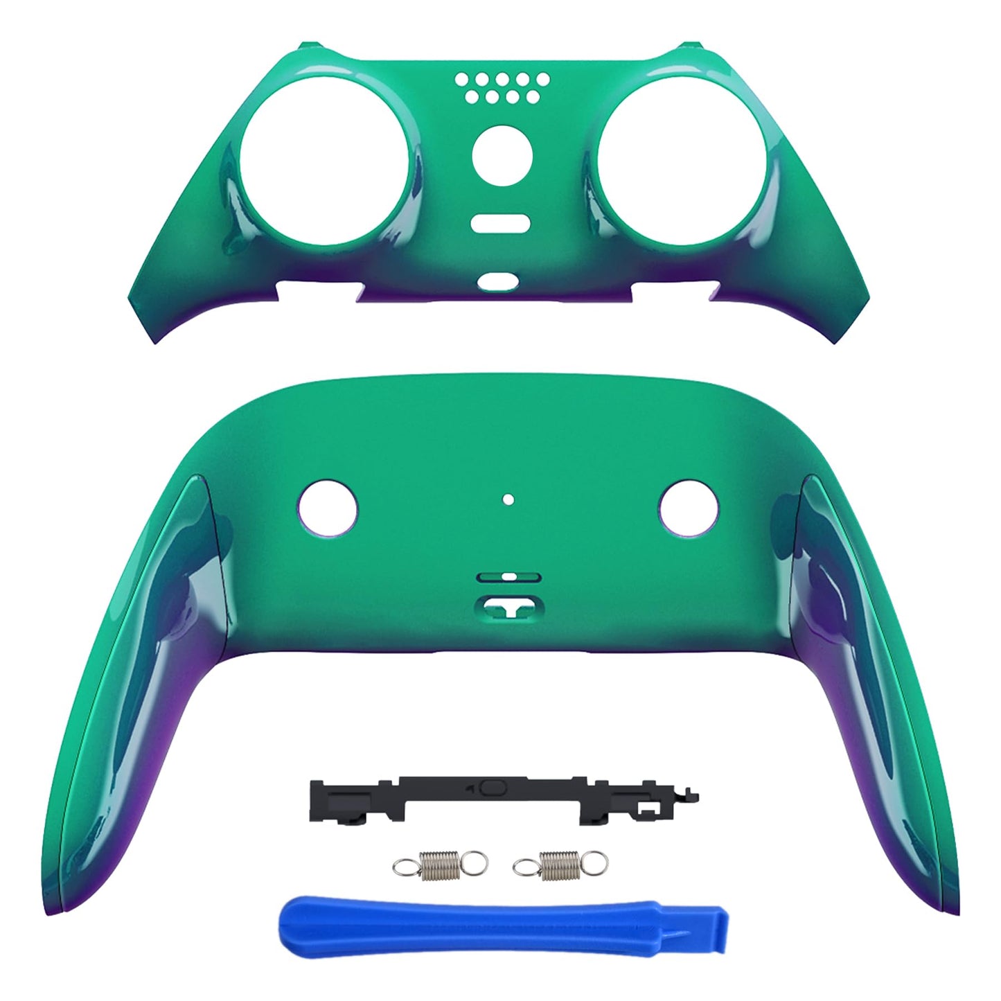 eXtremeRate Top Bottom Decorative Trim Shell Compatible with p s 5 Edge Controller Replacement Front Back Clip Shell  Custom Chameleon Green Purple Plates Cover Compatible with p s 5 Edge Controller