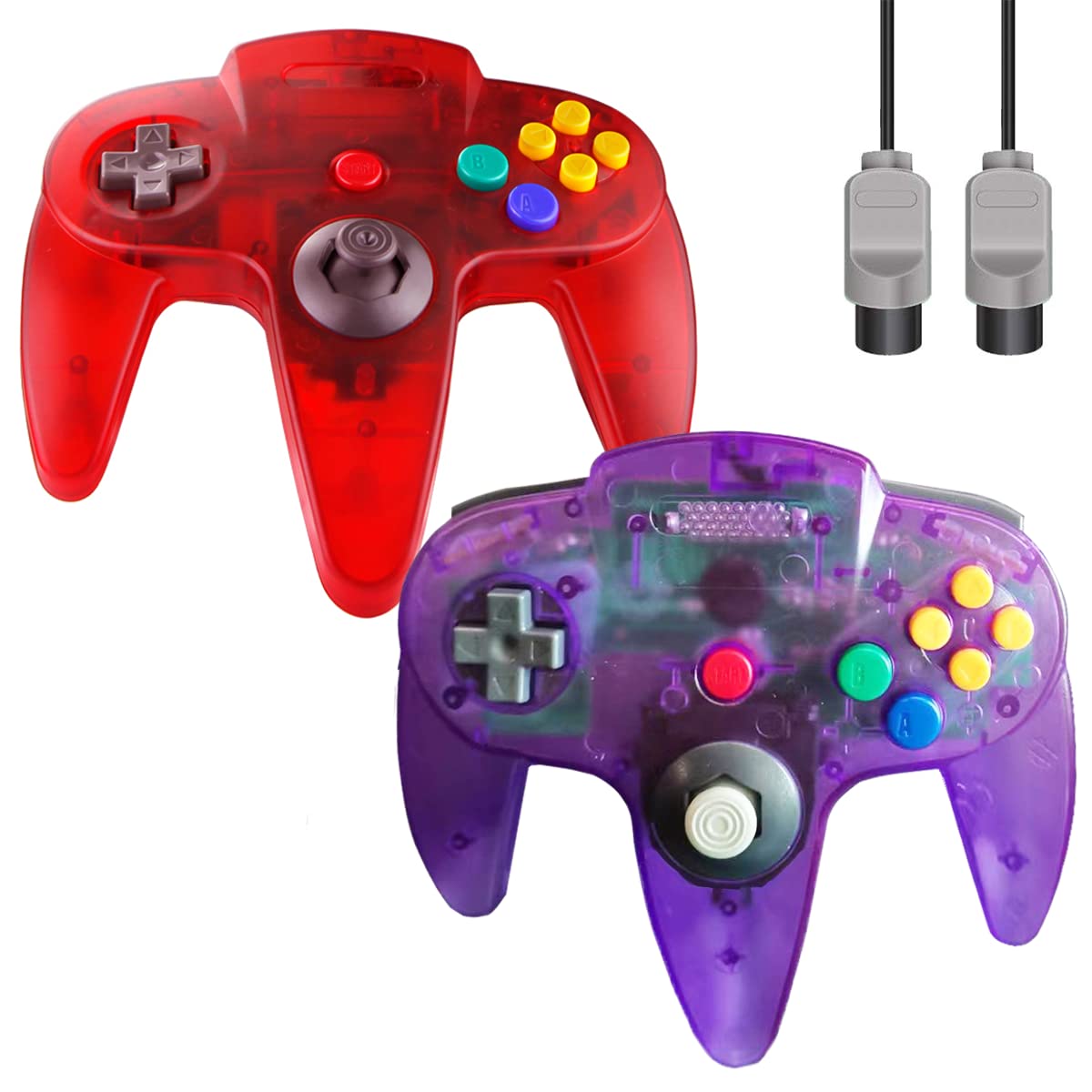 ZeroStory Classic N64 Controller  Wired N64 Controller Upgraded Joystick for N64 Video Game Console (Transparent Red and Transparent Purple)