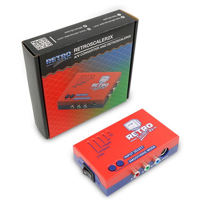 BITFUNX RetroScaler2x AV/SV/YPBPR to HDMI Converter - No Lag, Supports Line Doubler & Pass-Through, Red
