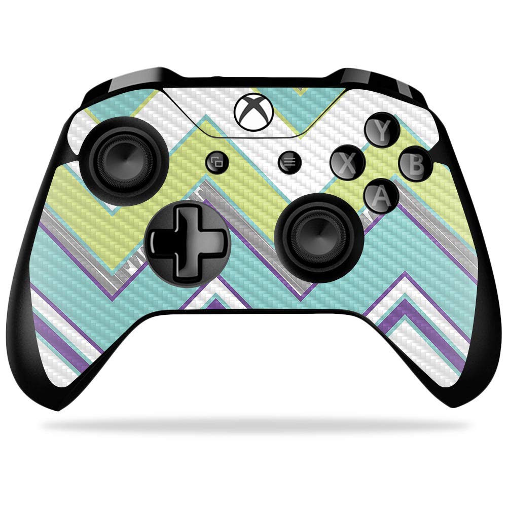MightySkins Carbon Fiber Skin for Microsoft Xbox One X Controller - Pastel Chevron | Protective  Durable Textured Carbon Fiber Finish | Easy to Apply  Remove  and Change Styles | Made in The USA