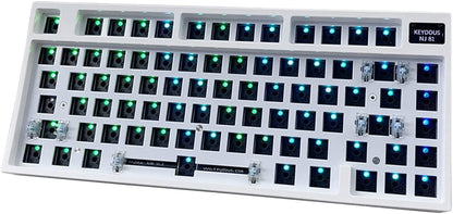 keydous NJ81 Wireless Mechanical Keyboard - 75% Hot-swappable, RGB, Bluetooth/2.4G/Wired, White Moon Version, Brass Plate + Gateron Pro Milky Yellow