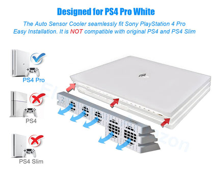 ElecGear Auto Cooling Fan for PS4 Pro - USB Cooler with Temperature Sensor, Model TP4-831W, White