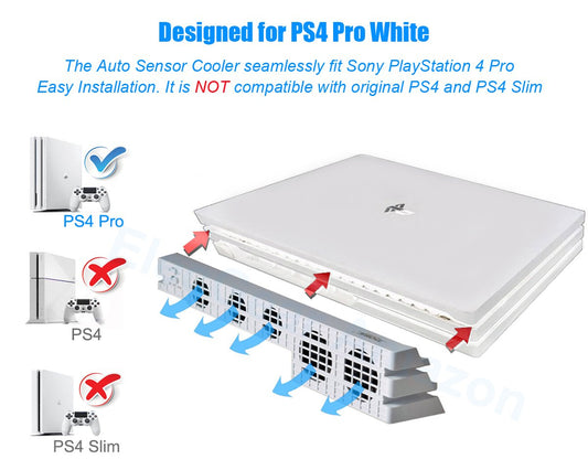 ElecGear Auto Cooling Fan for PS4 Pro - USB Cooler with Temperature Sensor, Model TP4-831W, White