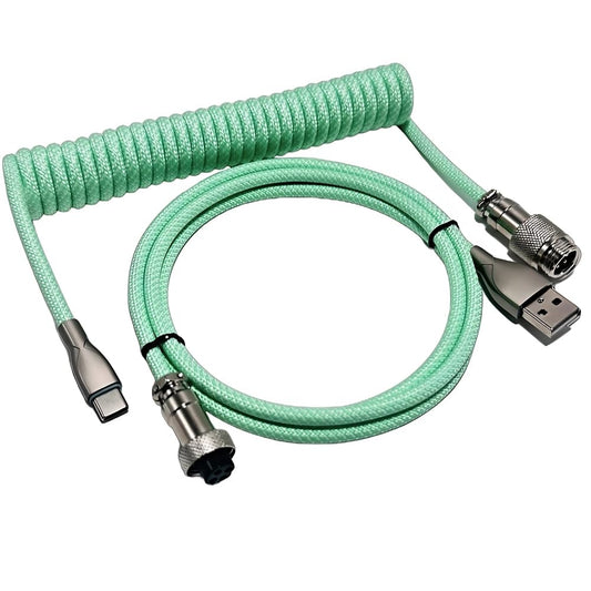 Yajouwin USB C Coiled Keyboard Cable - Gaming Keyboard Coil Cord Custom Type Braided Mechanical Cable with Detachable Metal Aviator Wire  1.5M USB-C to USB-A  Computer Decoration Wire Green