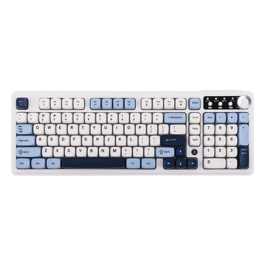 MechLands AJAZZ AF98 Plus Membrane Keyboard  Tri-Mode Wireless Gaming Keyboard  for Win/Mac/iOS  Bluetooth 5.0/2.4G/USB-C  RGB Backlit  4000mAh Battery  Volume Knob  Adjustable Stand (White Blue)