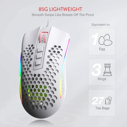 Redragon M808 Storm RGB Gaming Mouse - 12,400 DPI, 7 Buttons, Ultralight 85g, White