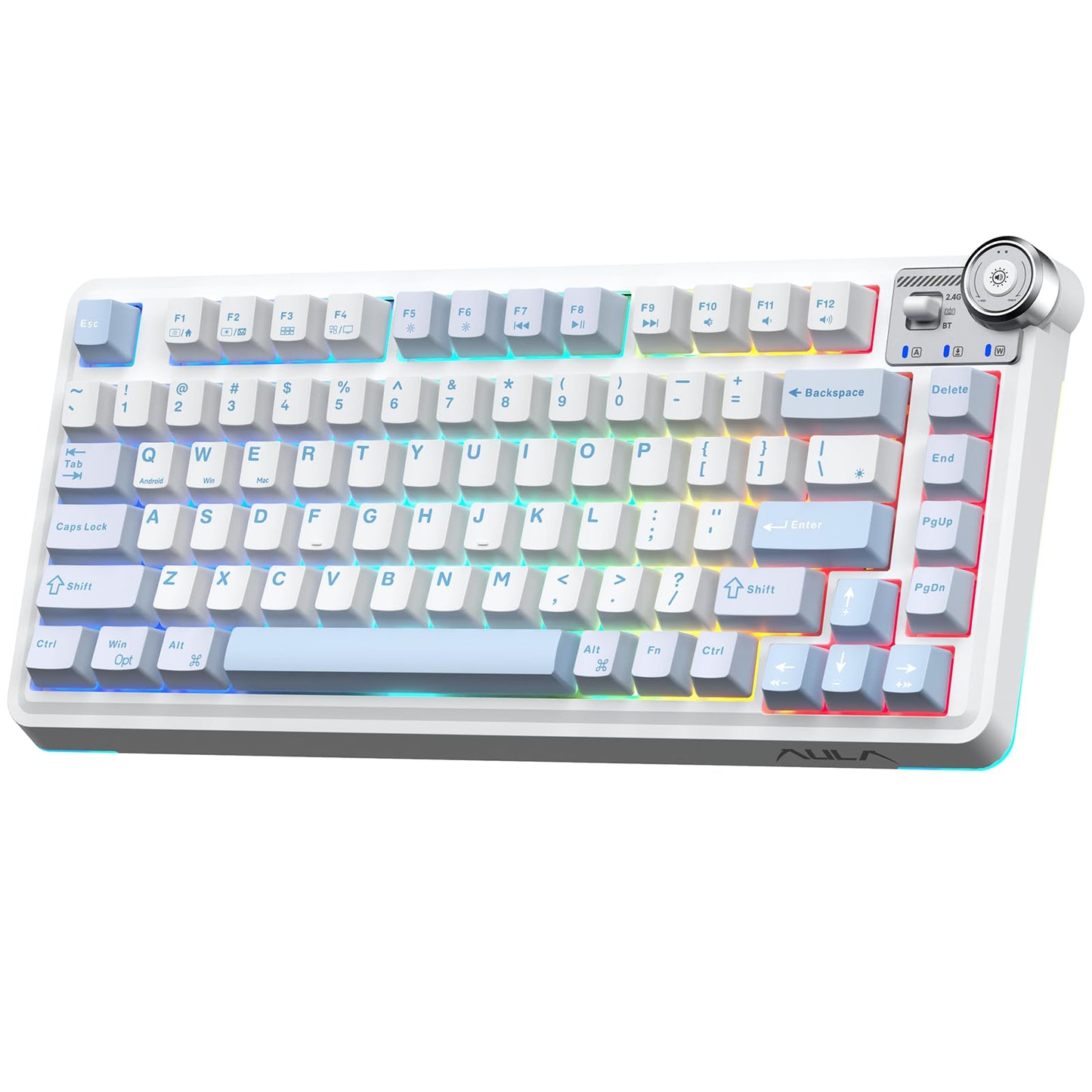 Aula AU75 75% Wireless Gaming Keyboard  Tri-Mode Hot-Swappable Mechanical Keyboard with Control Knob  RGB Backlit  PBT Keycaps  Bluetooth/2.4G/USB-C  for PC/PS5/Mac Gamers (LEOBOG Seiya Switch)