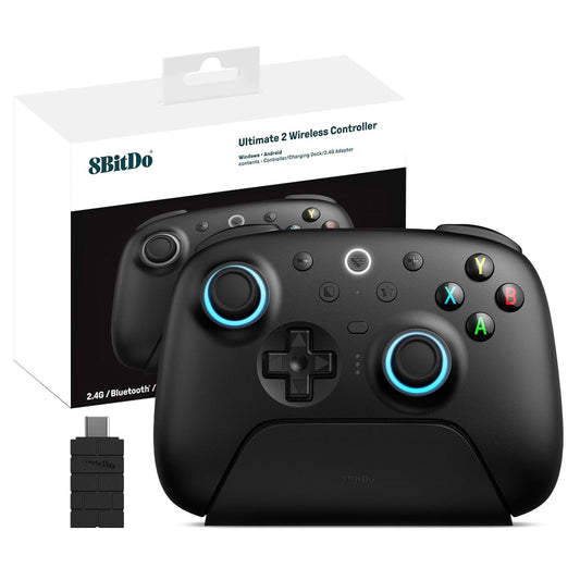 8Bitdo Ultimate 2 Wireless 2.4G Controller (TMR Joystick Update)  Star-Ring RGB Lights  Adjustable Trigger Locks  Gamepad with Charging Dock for Windows PC  Android (Black)