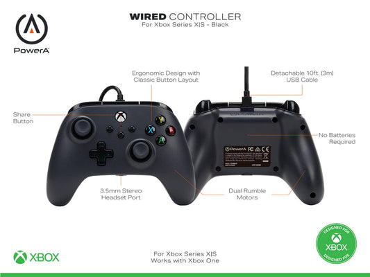 PowerA Wired Gaming Controller for Xbox Series X/S, Xbox One, PC - Black, Officially Licensed
