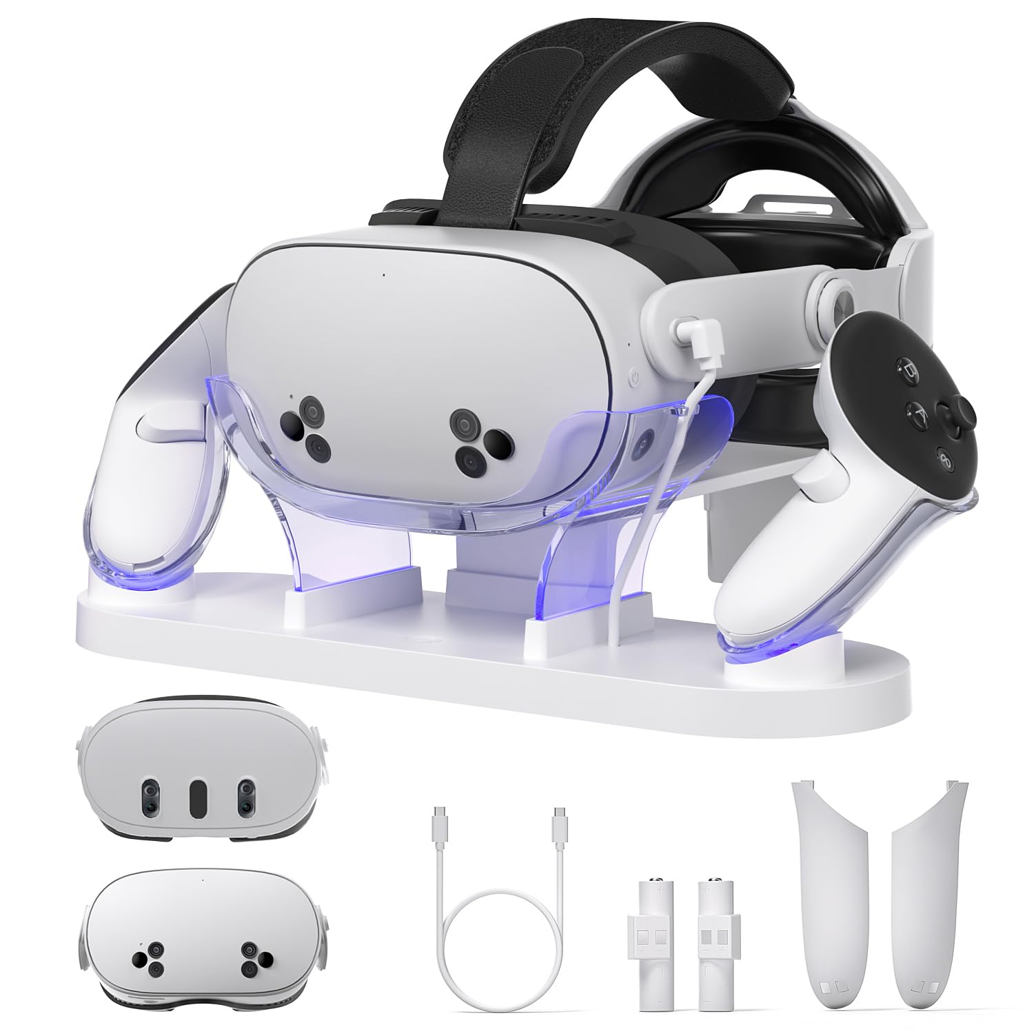Kuject Charging Dock for Quest 3 & Quest 3s, Fast Charging Station with Head Strap Support Bracket for Meta VR Headset and Contr