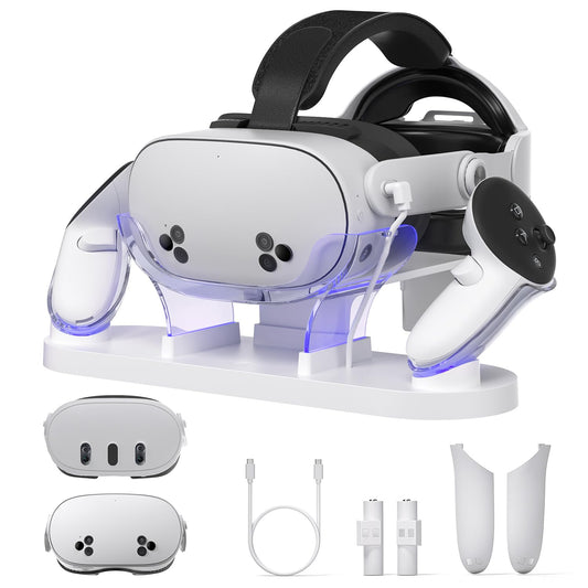 Kuject Charging Dock for Quest 3 & Quest 3s, Fast Charging Station with Head Strap Support Bracket for Meta VR Headset and Contr