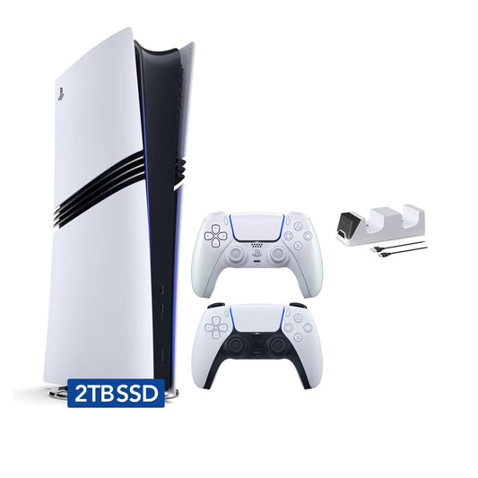Sony PlayStation 5 Pro 2TB SSD Digital Console with Two Controllers  White and Chroma Pearl DualSense and Dual Controller Charger - Flagship PS5 Pro Console [video game] [video game] [video game] [video game] [video game] [video game]