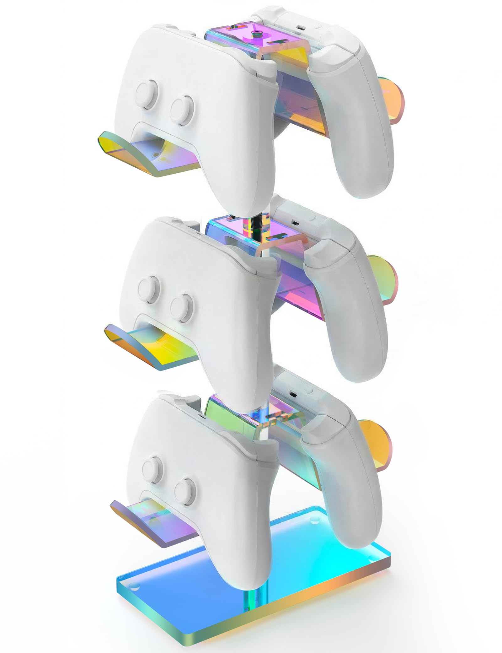 NiHome 3-Tier Iridescent Acrylic Game Controller Holder for Up to 6 Controllers  Compatible with PS4  PS5  Xbox One  Xbox Series X/S  Nintendo Switch  Sturdy Design for Headsets  Remotes  Accessories