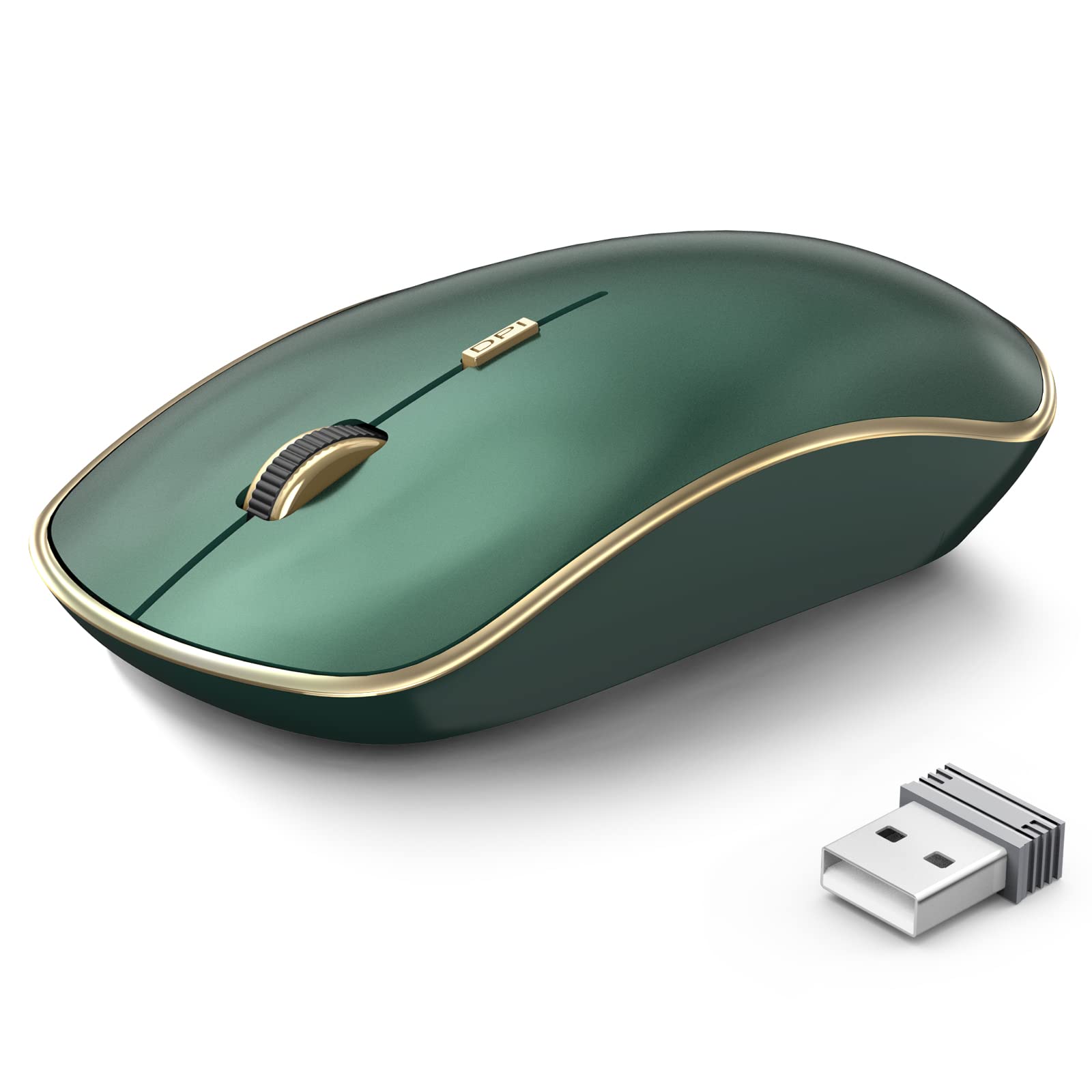 JOYACCESS 2.4G Slim Wireless Silent Mouse  Portable Wireless Computer Mouse with 5 Adjustable DPI Levels  USB Mice for Desktop  Notebook  MacBook  Chromebook  PC (Green)