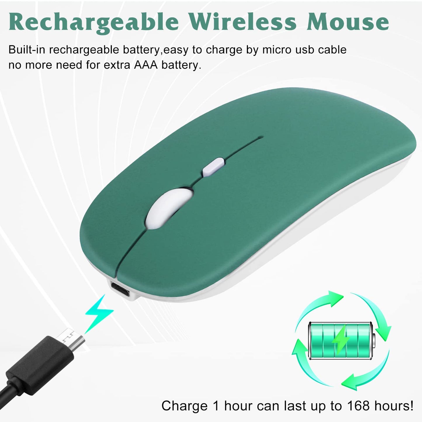 UrbanX Bluetooth Rechargeable Mouse - Wireless for Laptop/PC/Mac/iPad - Jade Green - Model UXM030